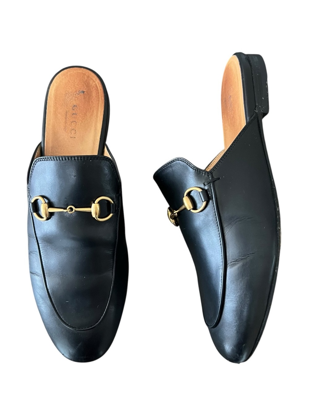 Gucci Women’s Princetown Black Leather Horsebit Round Toe Mules Flats Shoes 38